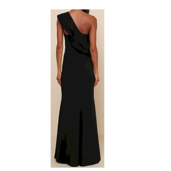Lulus Grand Beauty Black Ruffled One-Shoulder Mermaid Maxi Dress Size Small NWT - Picture 3 of 10